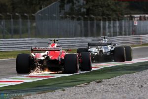 Kimi Raikkonen (FIN) Ferrari SF70H sends sparks flying. 01.09.2017. Formula 1 World Championship, Rd 13, Italian Grand Prix, Monza, Italy, Practice Day. - www.xpbimages.com, EMail: requests@xpbimages.com - copy of publication required for printed pictures. Every used picture is fee-liable. © Copyright: Photo4 / XPB Images
