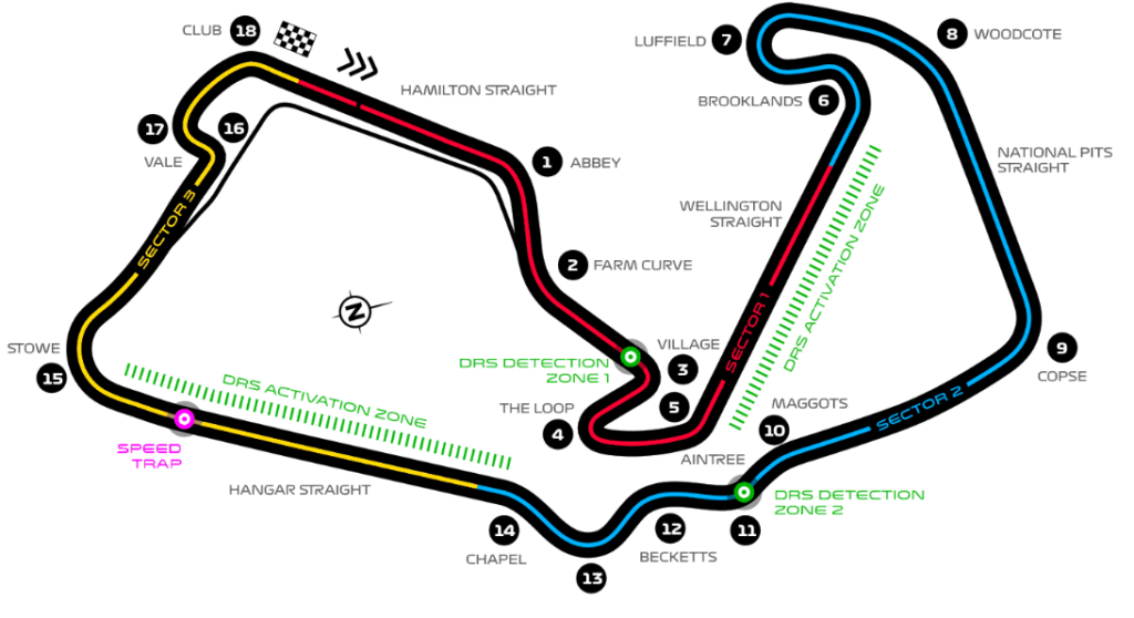 Il circuito di Silverstone in Gran Bretagna